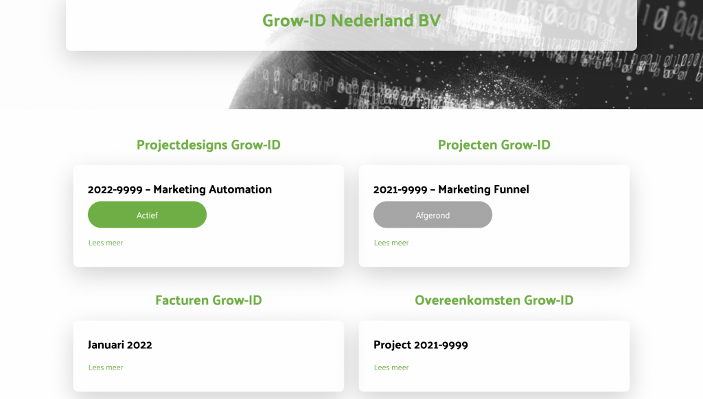 Screenshot of the online dashboard of Grow-Id
