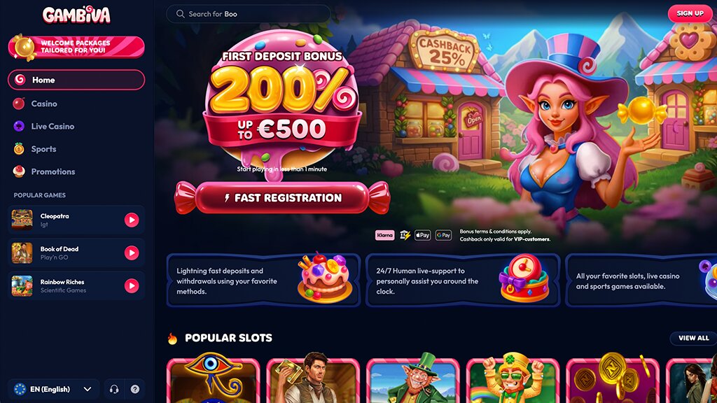 homepage van de online goksite van gambiva casino